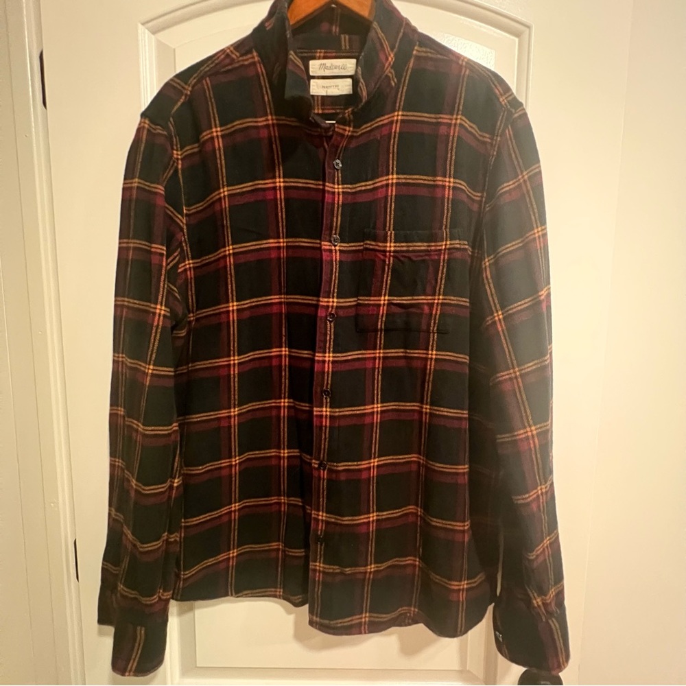 Madewell Black and Burgundy Plaid Flannel Shirt